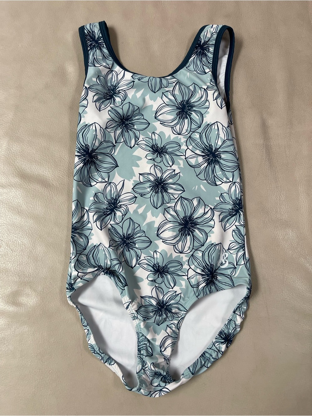 K-Bee Girls Blue White Floral Gymnastics Leotard